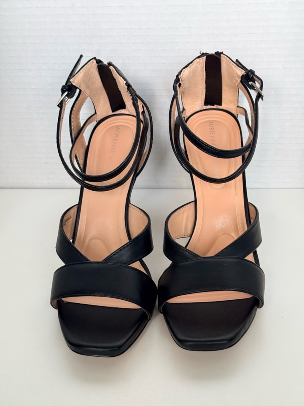 Adrienne Vittadini Black Leather Crisscross Ankle-Strap Heels Size 8